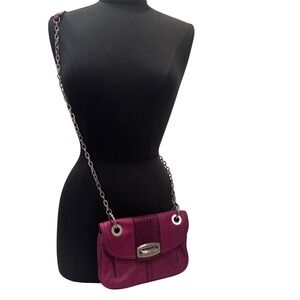 B Makowsky Maroon Leather  Crossbody Chain Flap Silver Hardware 8x6x2 preloved